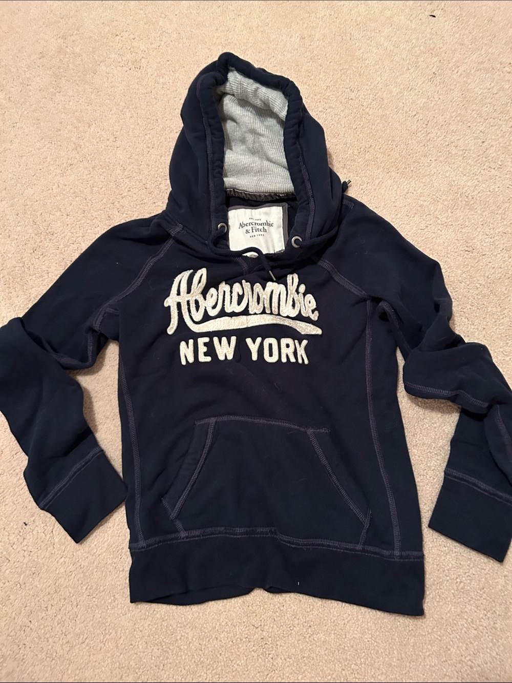 Abercrombie & Fitch Navy Hooded Sweatshirt with White Embroidery